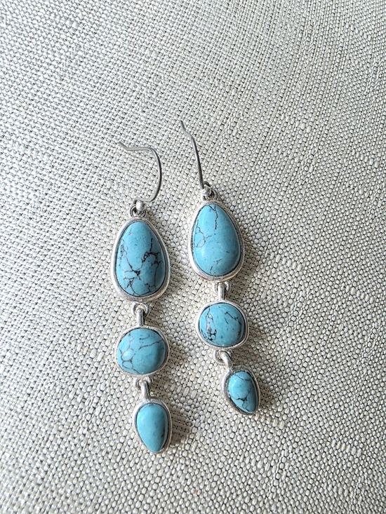 Lucky Brand Jewelry - Lucky Brand silver-tone faux turquoise triple-drop dangle earrings